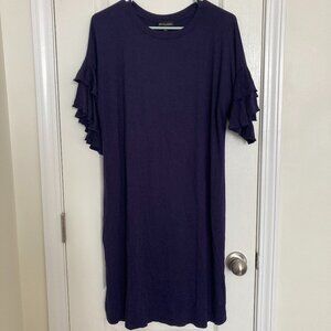 Grayson Navy Blue T-Shirt Dress with Ruffle Sleeves Size L